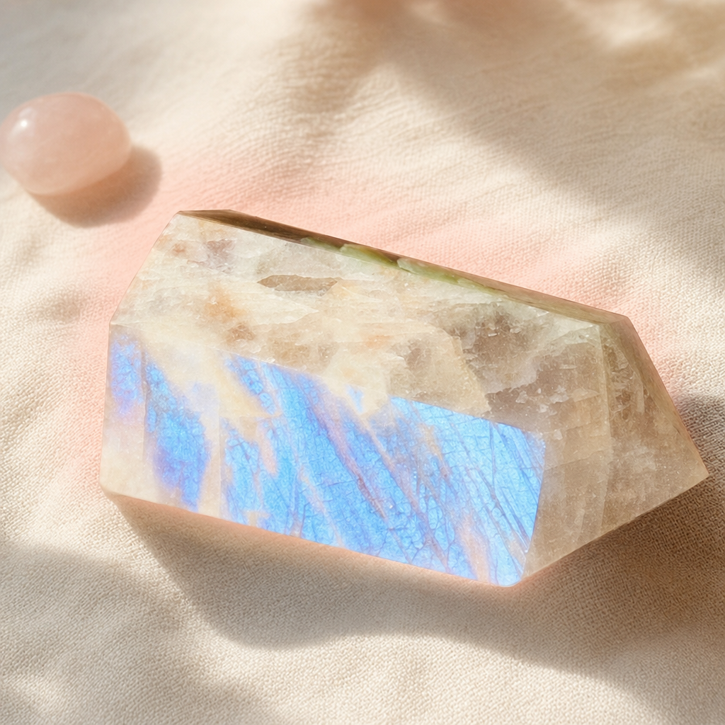 Blue Moonstone point close-up