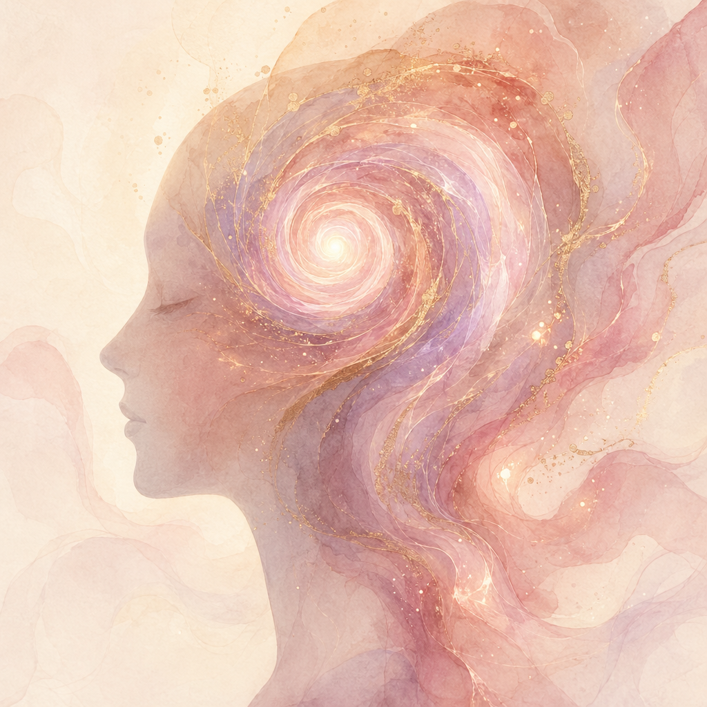 A serene rose-gold silhouette, radiating unconditional self-love.